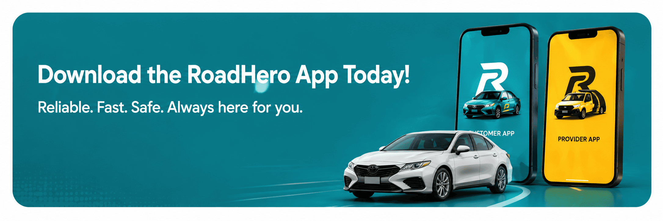 Download the RoadHero app today — reliable, fast, and safe roadside assistance for the customer and provider apps